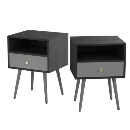 Modern Bedside Tables Set of 2,Nightstand with 1 Storage Drawer -Chic  Simple Assembly End Side Table,Sofa Table,for bedroom/living room/office (2pcs,dark grey)