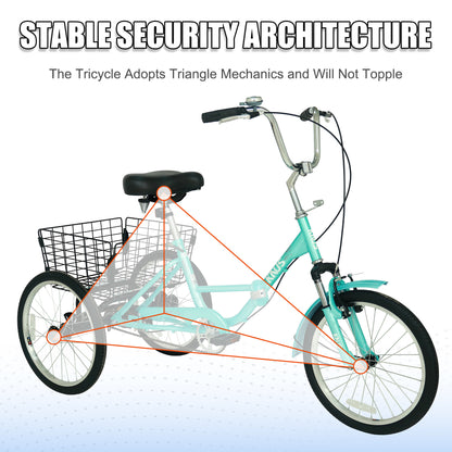 Adult Folding Tricycle ,Foldable 20 inch 3 Wheel Bikes,Single Speed Portable Cruiser Bicycles with Shopping Basket for Seniors,Women, Men