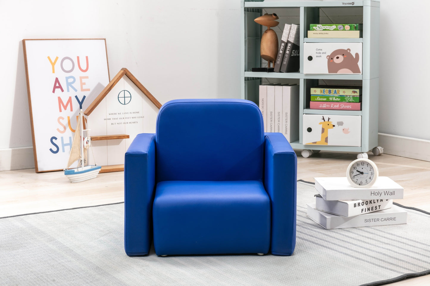 Blue Color 1pc Convertible Armchair/Table for Kids