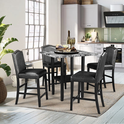 TOPMAX 5 Piece Dining Set with Matching Chairs and Bottom Shelf for Dining Room, Black Chair+Gray Table