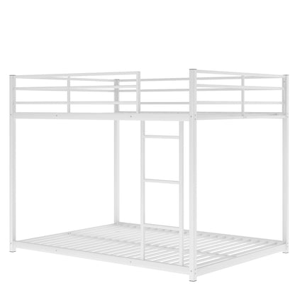 Full over Full Metal Bunk Bed, Low Bunk Bed with Ladder, White（Old SKU:MF197034AAK）