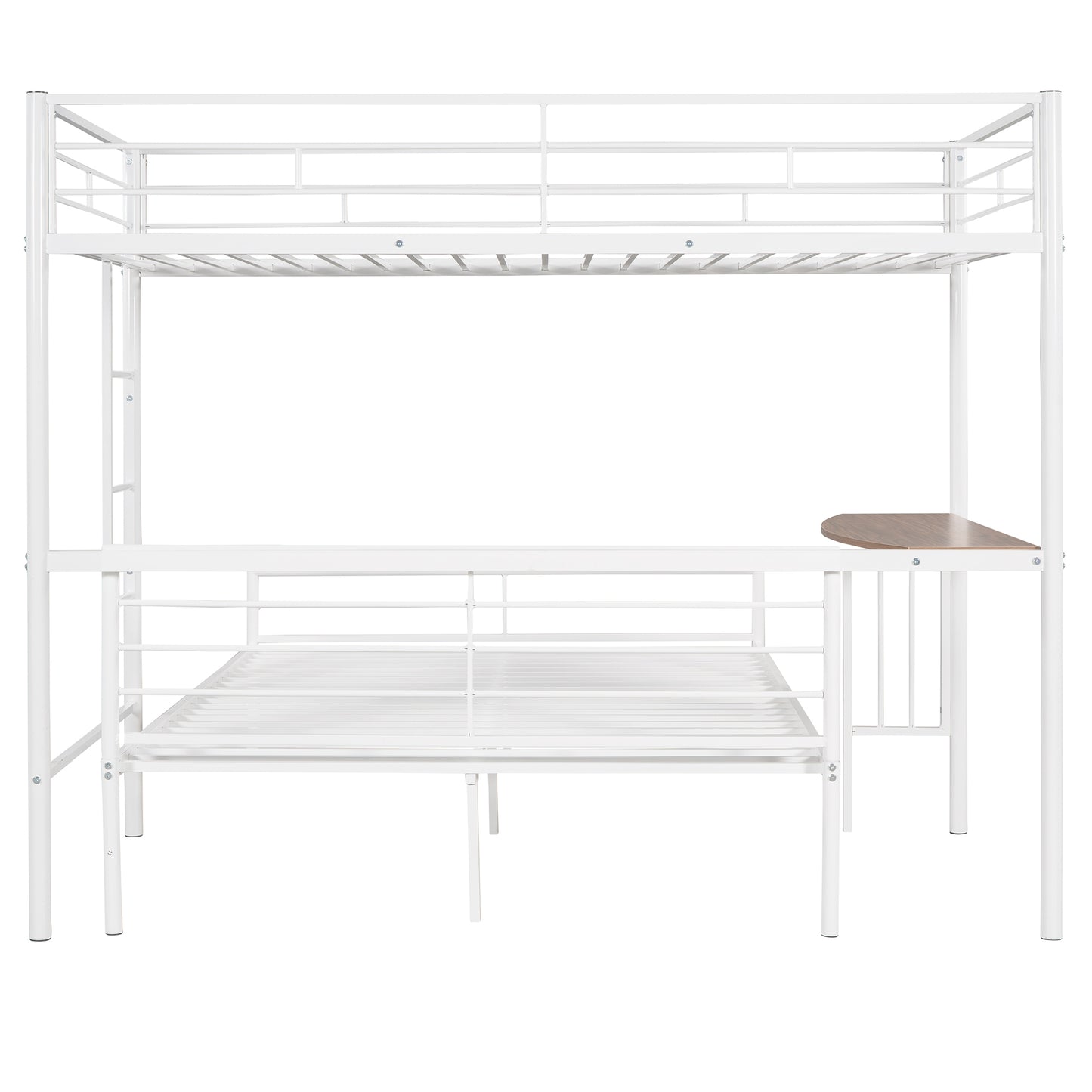 Twin Over Full Metal Bunk Bed with Desk, Ladder and Quality Slats for Bedroom, Metallic  White（OLD SKU :LP000092AAK）