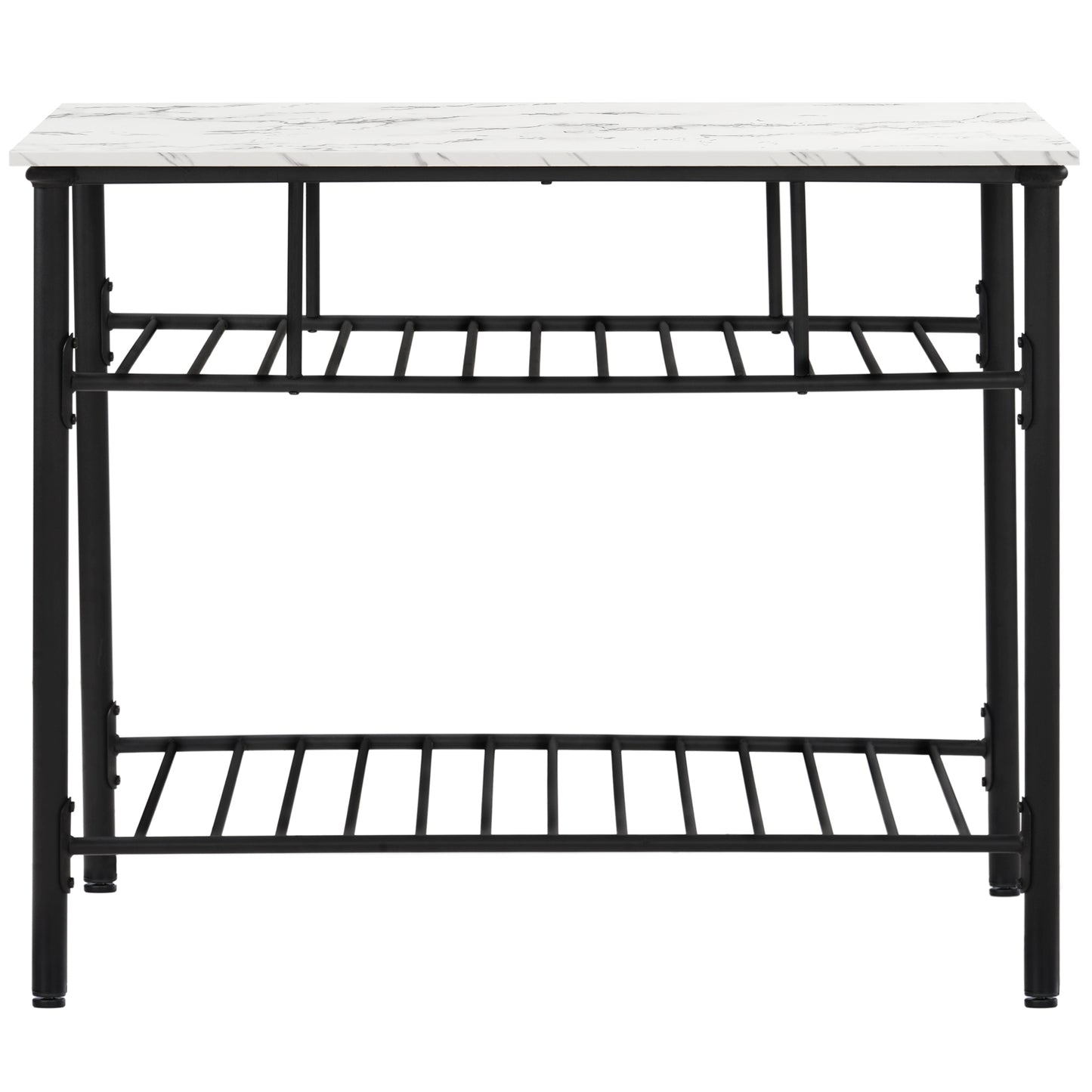 TOPMAX Rustic Farmhouse Counter Height Dining Kitchen Kitchen Island Prep Table, Kitchen Storage Rack with Worktop and 2 Shelves,Faux-Marble, White