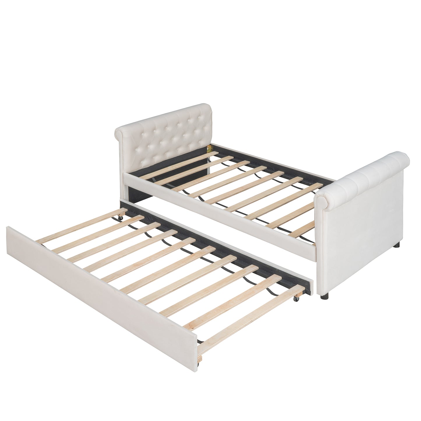 Twin Size Upholstered daybed with Trundle, Wood Slat Support, Beige(OLD SKU :LP000116AAA)