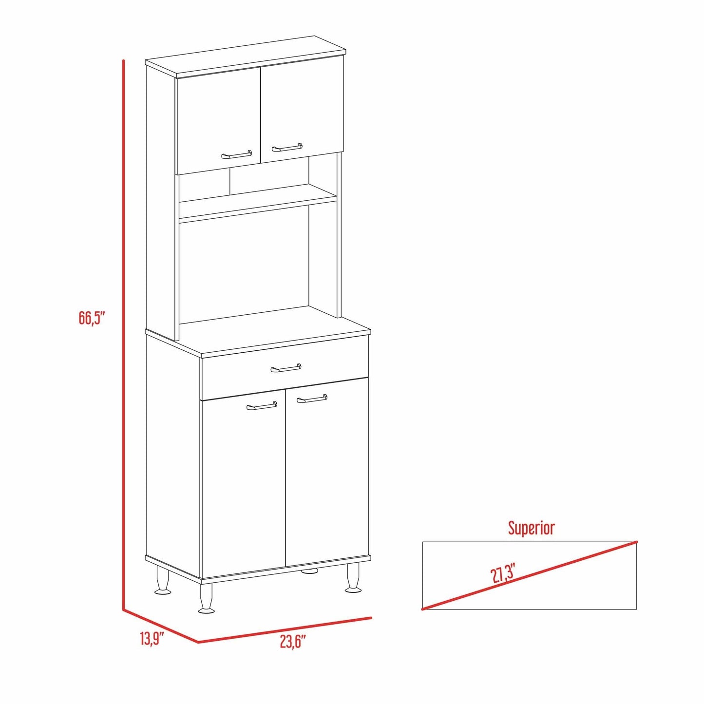 Santa Maria 1-Drawer 1-Shelf Area Pantry with Adjustable Metal Legs White