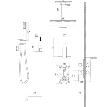 12" Rain Shower Head Systems with Waterfall Tub Spout, Brushed Nickel,Ceiling Mounted shower