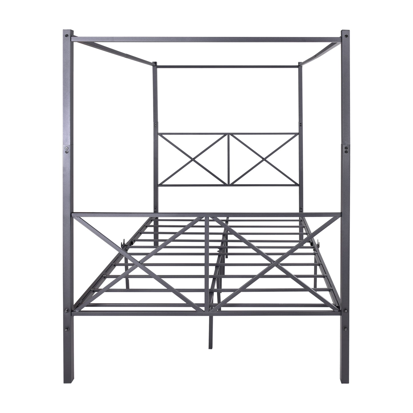 Metal Canopy Bed Frame, Platform Bed Frame  with X Shaped Frame Full Black