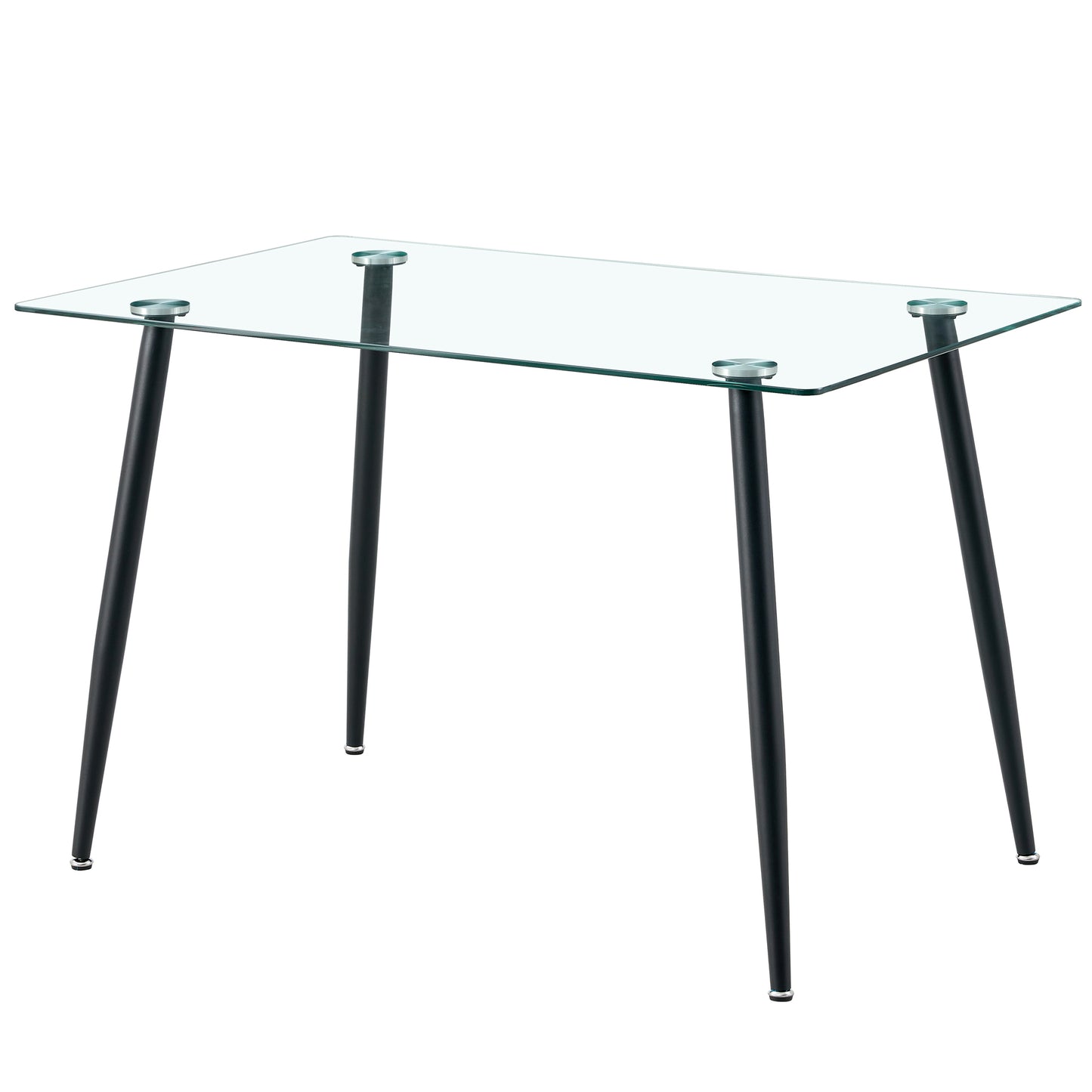 Modern Minimalist Rectangular Glass Dining Table for 4-6 with 0.31" Tempered Glass Tabletop and Black Coating Metal Legs, Writing Table Desk, for Kitchen Dining Living Room, 47" W x 31"D x 30" H