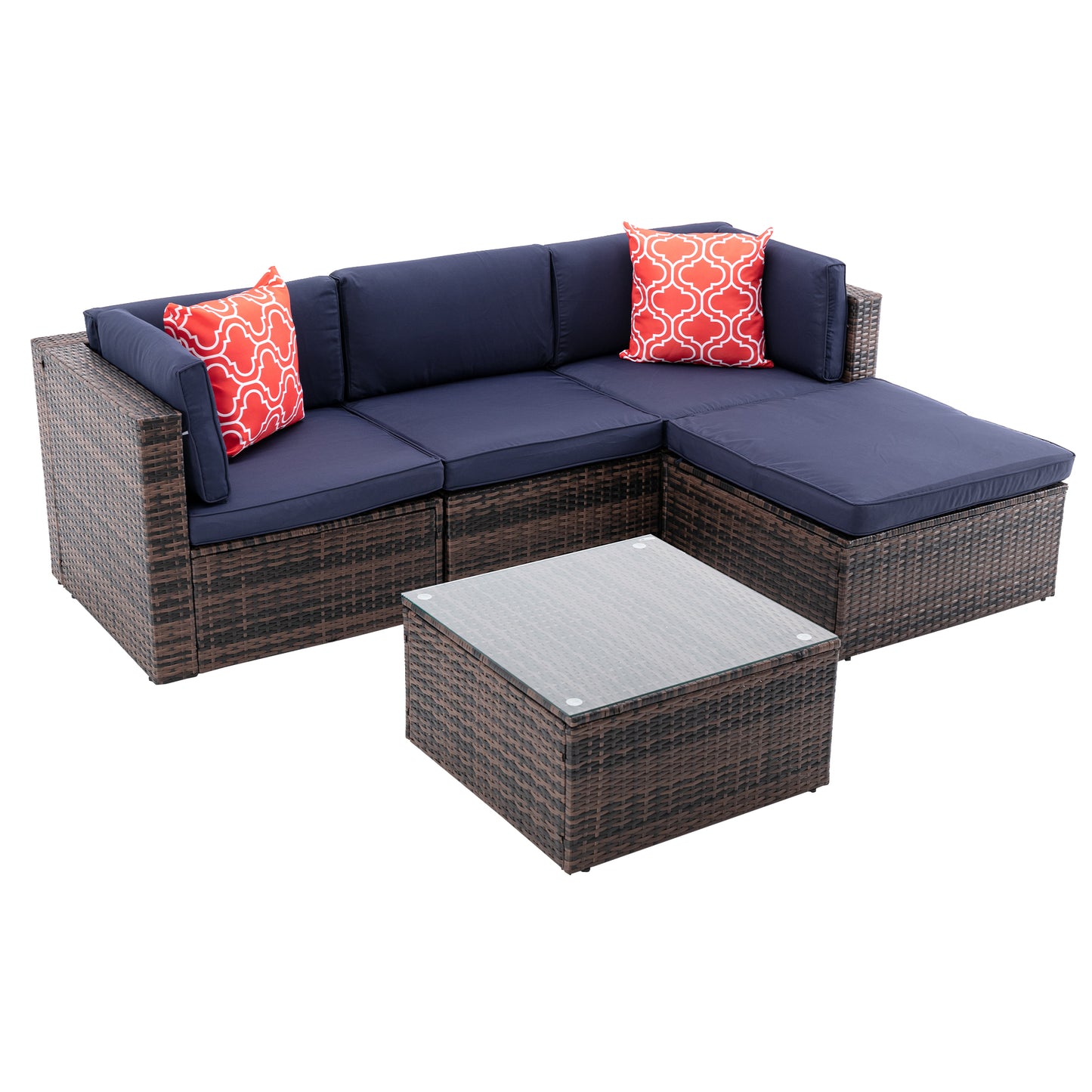 5Pcs Outdoor Garden Patio Furniture  PE Rattan Wicker  Sectional Cushioned Sofa Sets with 2 Pillows and Coffee Tablemodular sectional sofa sets with roof