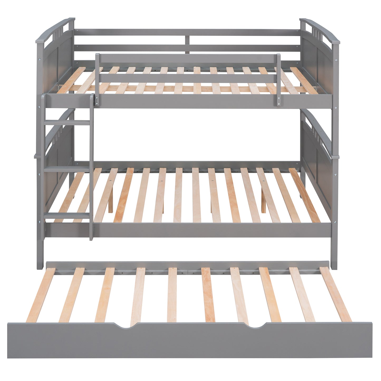 Full-Over-Full Bunk Bed with Twin size Trundle , Separable Bunk Bed for Bedroom - Grey