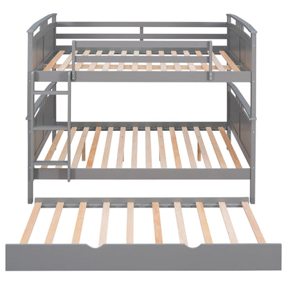 Full-Over-Full Bunk Bed with Twin size Trundle , Separable Bunk Bed for Bedroom - Grey