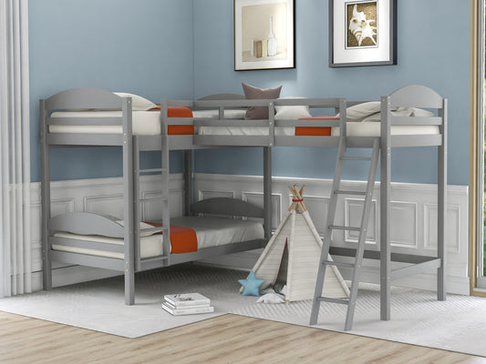 Twin L-Shaped Bunk Bed and Loft Bed - Gray