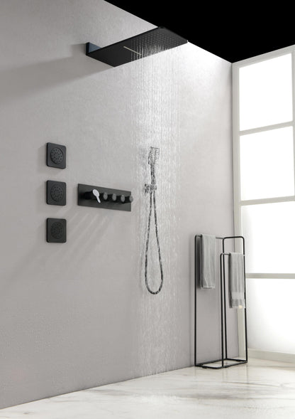 Wall Mounted Waterfall Rain Shower System With 3 Body Sprays & Handheld Shower