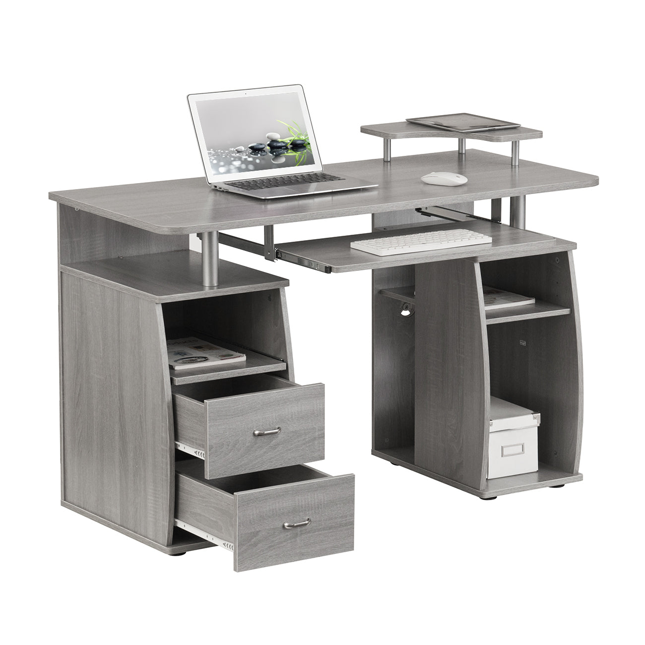 Techni Mobili Complete Computer Workstation Desk With Storage, Grey