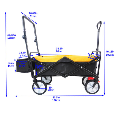 folding wagon Collapsible Outdoor Utility Wagon, Heavy Duty Folding Garden Portable Hand Cart, Drink Holder, Adjustable Handles