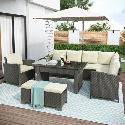 U_STYLE Patio Furniture Set, 6 Piece Outdoor Conversation Set, Dining Table Chair with Bench and Cushions(As same as WY000262AAA)