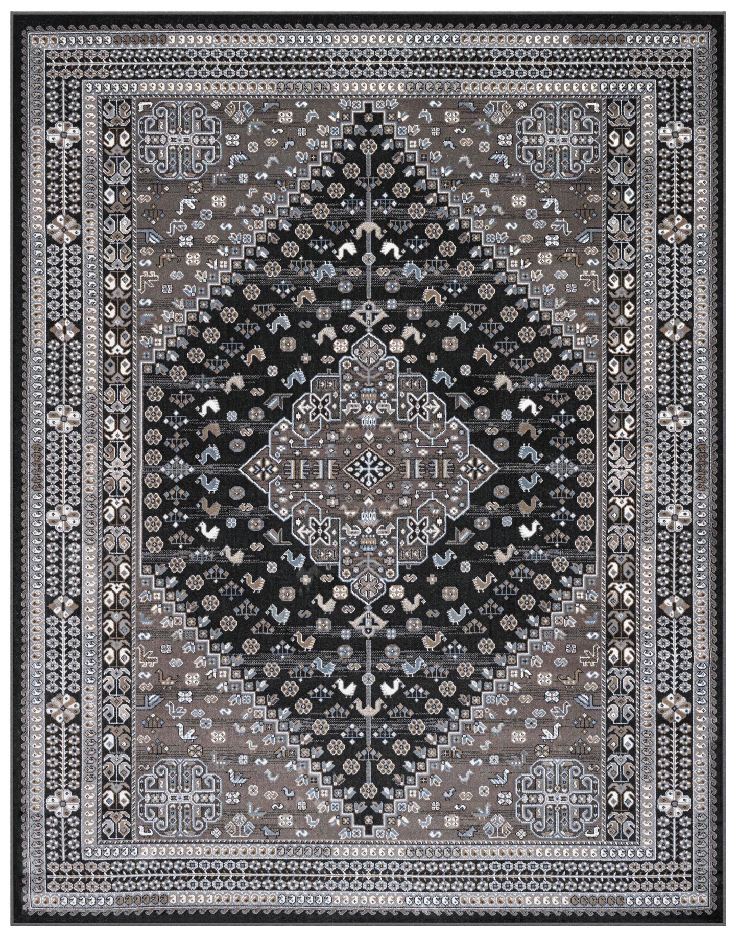 Gabriella Medallion Brown, Beige, Ivory and Blue Viscose Area Rug 8x10