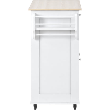 K&K Store Kitchen Island Cart with Two Storage Cabinets and Four Locking Wheels，Wine Rack, Two Drawers,Spice Rack, Towel Rack （White）