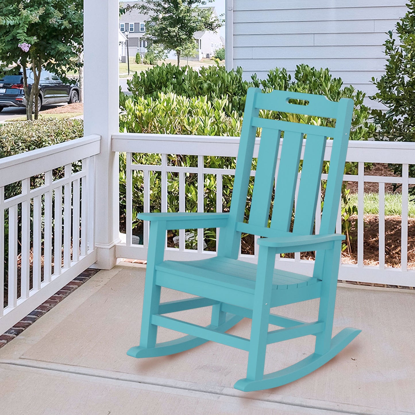 Presidential Rocking Chair HDPE Rocking Chair Fade-Resistant Porch Rocker Chair, All Weather Waterproof for Balcony/Beach/Pool ,Blue