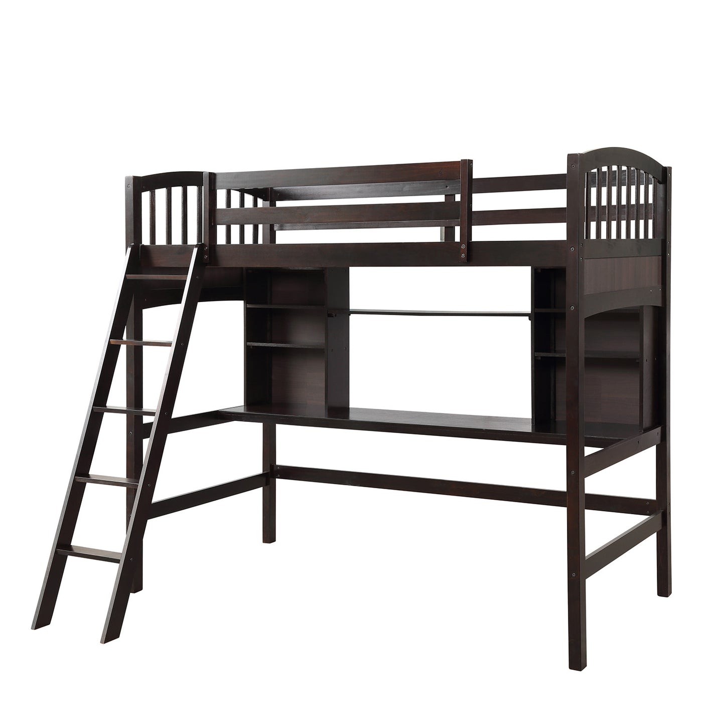 Twin size Loft Bed with Storage Shelves, Desk and Ladder, Espresso(OLD SKU :LP000140PAA)