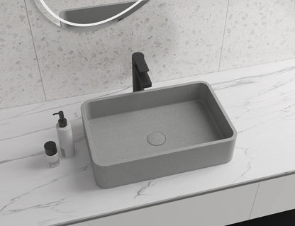 Rectangle Concrete Vessel Bathroom Sink in Grey without Faucet and Drain