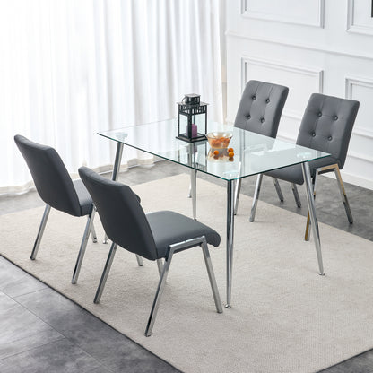 Grid shaped armless high back dining chair,2-piece set, office chair. Applicable to dining room, living room, kitchen and office.Dark Grey Chair and Electroplated metal leg