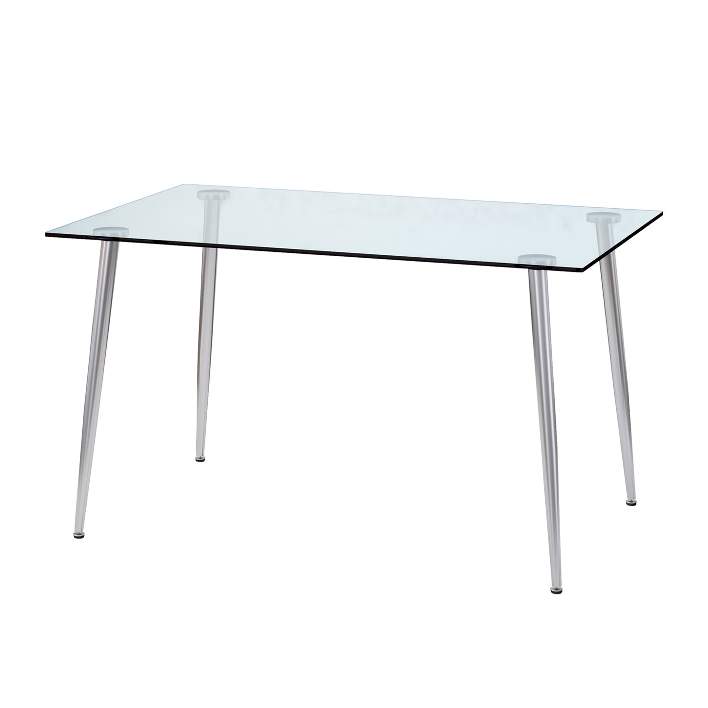 Modern Minimalist Rectangular Glass  Dining Table for 4-6 with 0.31" Tempered Glass Tabletop and Silver plating Metal Legs, Writing Table Desk, for Kitchen Dining Living Room, 51" W x 31"D x 30" H