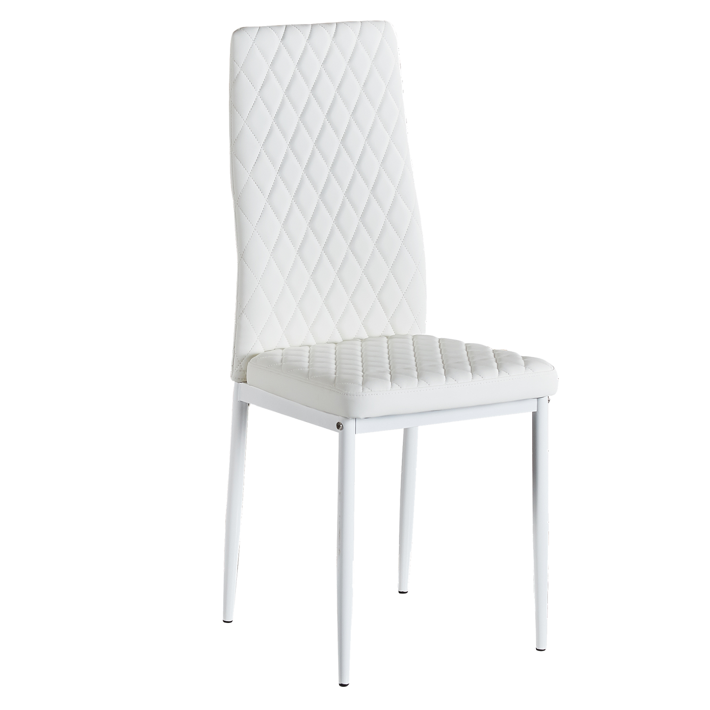 White modern minimalist dining chair fireproof leather sprayed metal pipe diamond grid pattern restaurant home conference chair set of 4