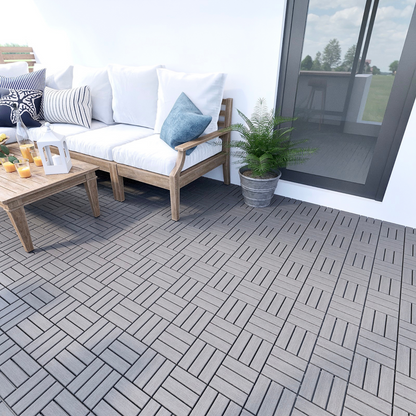 12" x 12" Light Gray Square Acacia Wood Interlocking Flooring Tiles Checker Pattern Pack of 10 Tiles