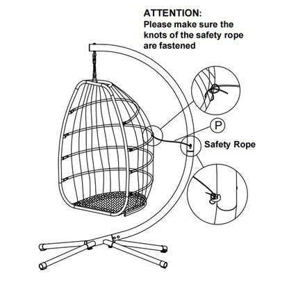 Patio Wicker folding Hanging Chair,Rattan Swing Hammock Egg Chair with C Type bracket , with cushion and pillow,for Indoor,Outdoor，Blue