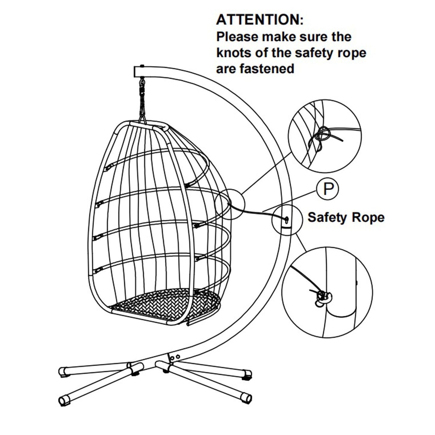 Outdoor Patio Wicker Folding Hanging Chair,Rattan Swing Hammock Egg Chair With C Type Bracket, With Cushion And Pillow