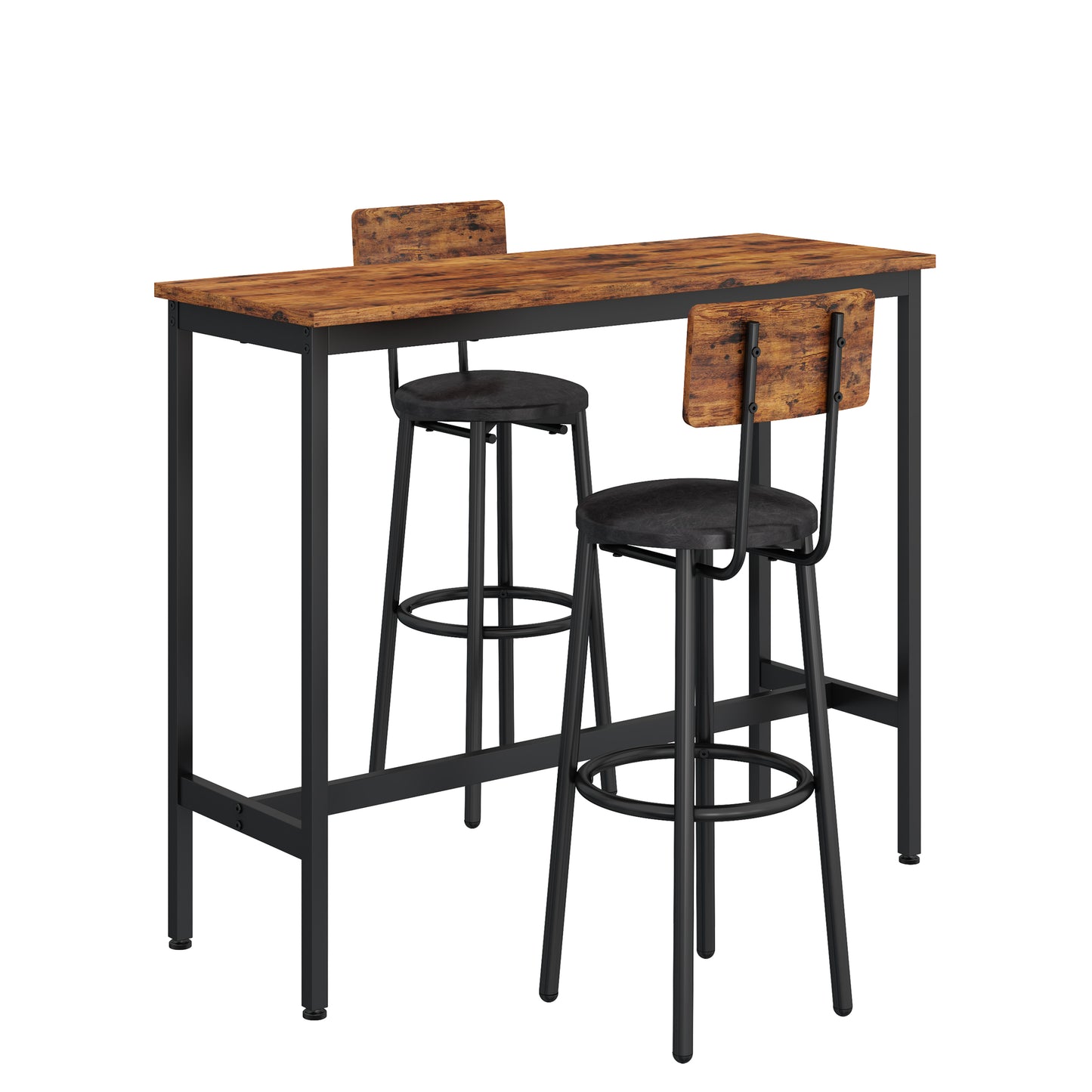 Bar Table Set with 2 Bar stools PU Soft seat with backrest (Rustic Brown,43.31’’w x 15.75’’d x 23.62’’h)