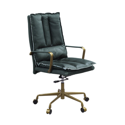 ACME Tinzud Office Chair in Dark Green Top Grain Leather 93166