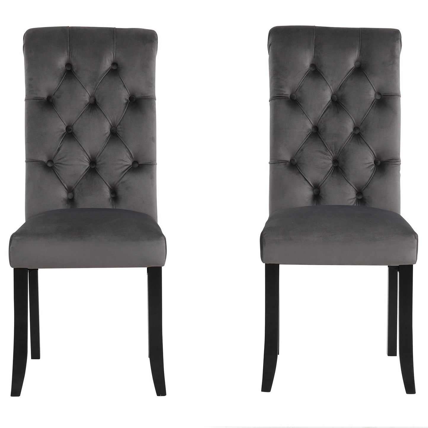 Classic Fabric Tufted Dining Chair with Wooden Legs - Set of 2