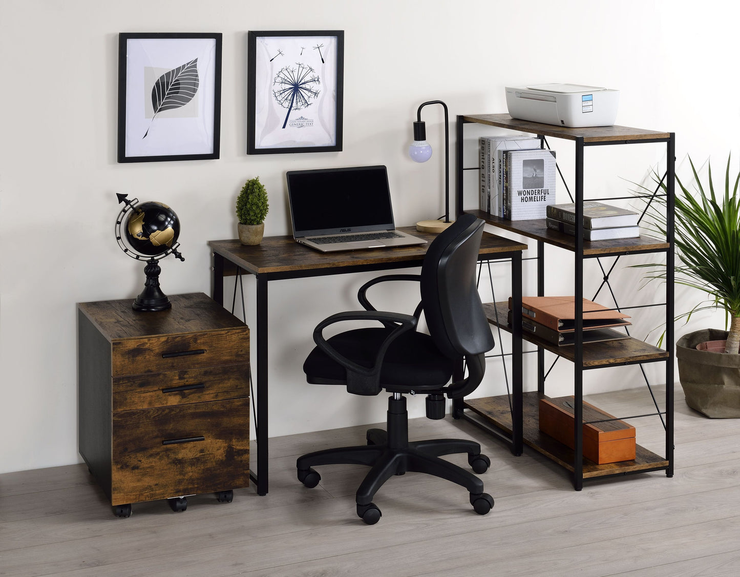 ACME Zaidin Writing Desk, Weathered Oak & Black Finish 92600