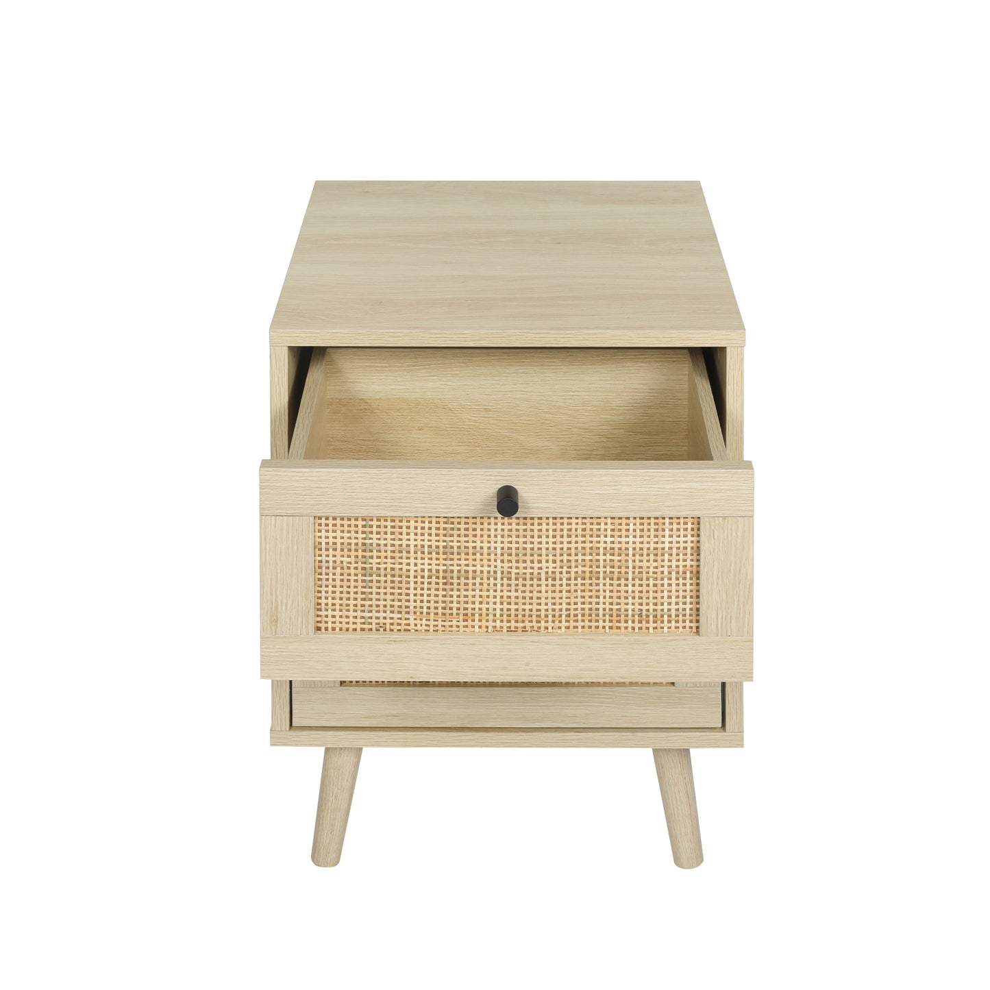 Rattan Nightstand,Bedside Table with 2 Rattan Drawers,Ratten End Table with Storage, Light Wood Rattan Accent Table for Living Room Bedroom,Natural