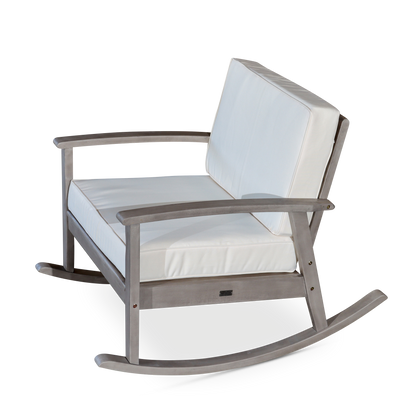 Eucalyptus Rocking Chair with Cushions, Silver Gray Finish, Cream Cushions