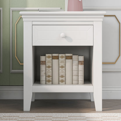 Traditional Concise Style White Solid Wood One-Drawer Nightstand