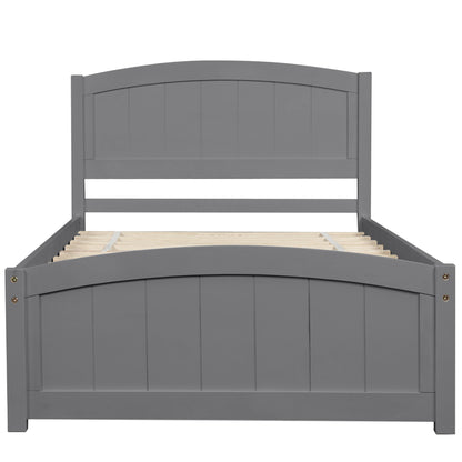 Wood Platform Bed with Headboard,Footboard and Wood Slat Support, Gray