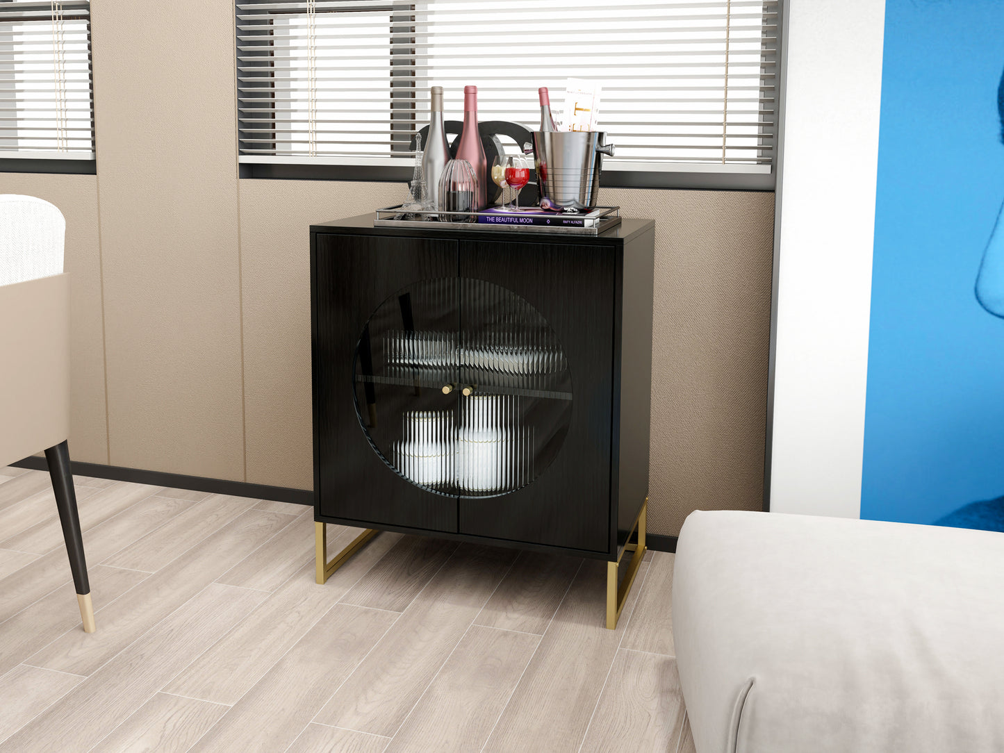 Black Storage Cabinet with Glass Door, Sideboard Buffet Cabinet for Kitchen,Dining Room