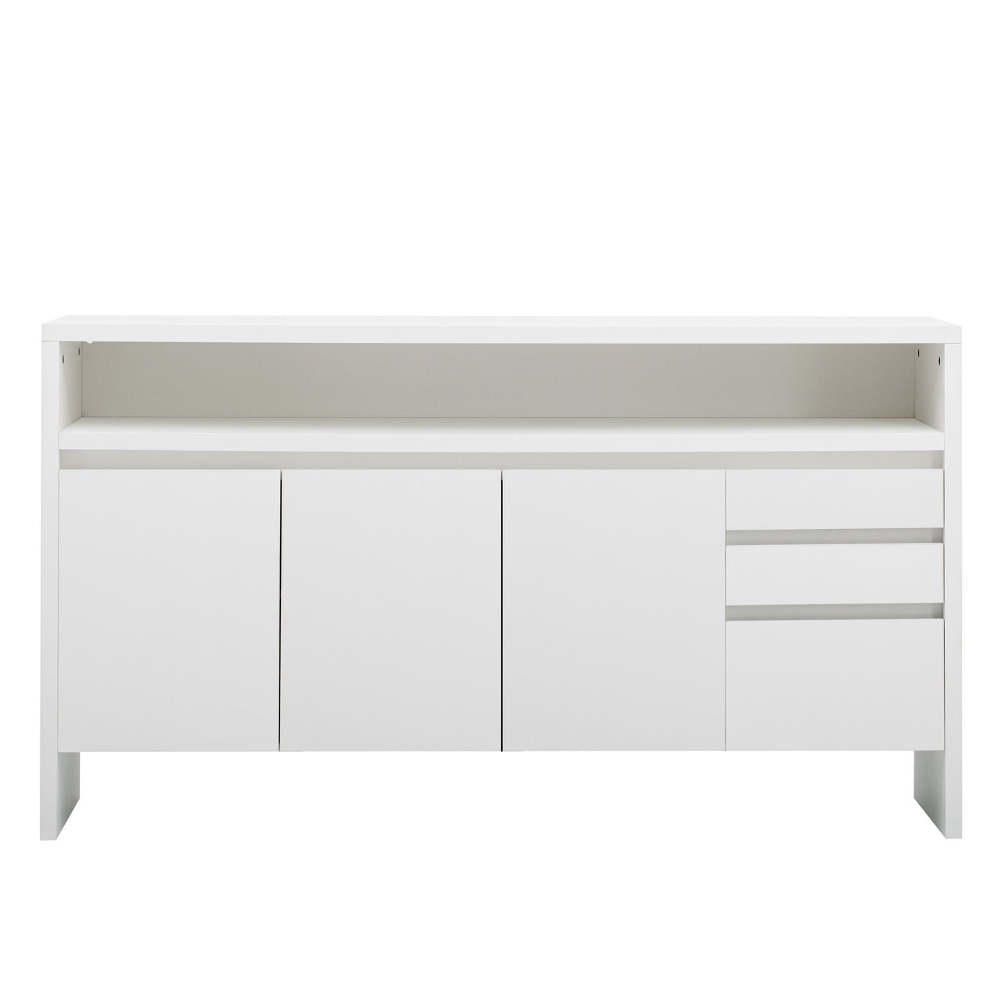 TREXM Comtemporary Sideboard MDF Storage Cabinet with Double-Storey Tabletop, Two Cabinets and Three Drawers for Dining Room, Kitchen, Living Room (White)