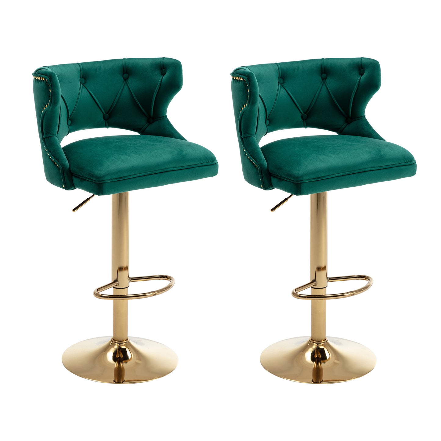 Bar Stools With Back and Footrest Counter Height Dining Chairs-Velvet Green-2PCS/SET