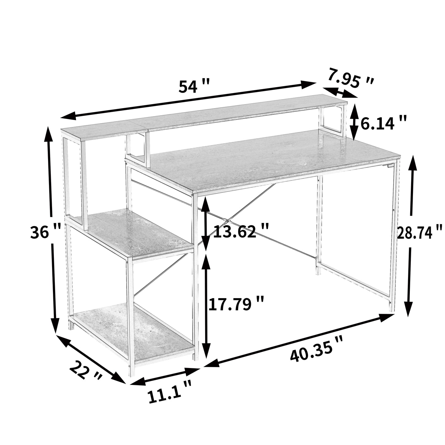 Computer Desk with Storage Shelves（Rustic Brown+Black）