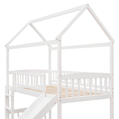 Twin Loft Bed with Slide, House Bed with Slide,White(OLD SKU :LT000212AAK)