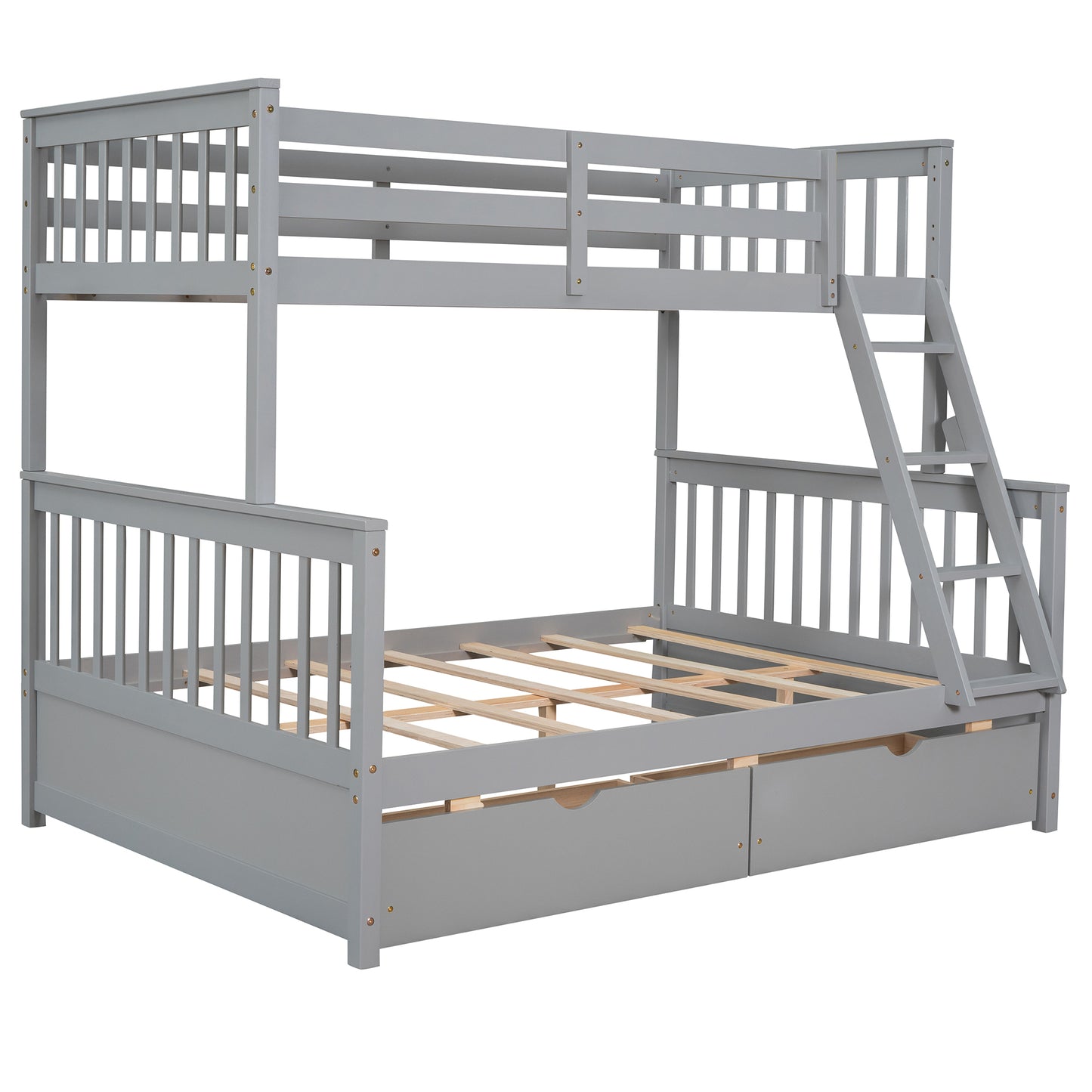 Twin-Over-Full Bunk Bed with Ladders and Two Storage Drawers(Gray)( old sku:LT000165AAE）