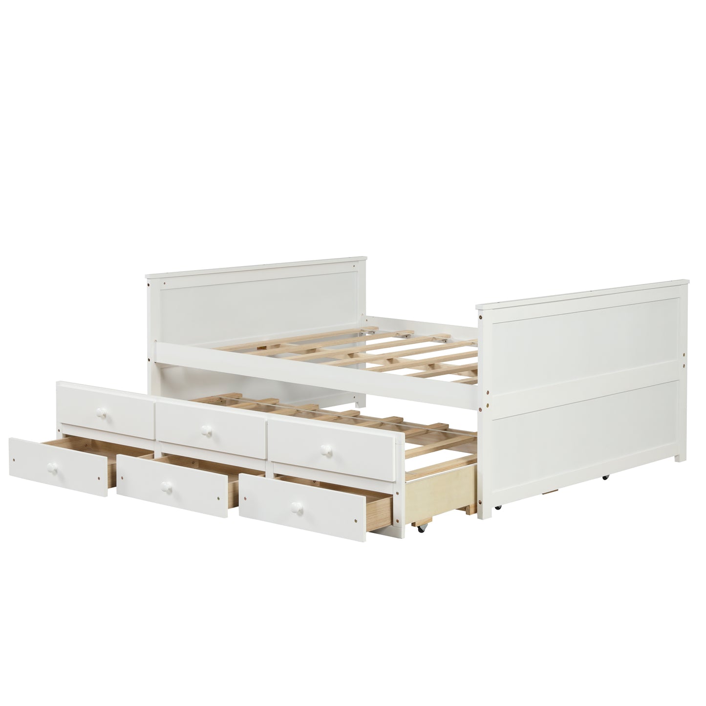 Full Captain Bed With Twin Size Trundle And 3 Drawers Made  By Solid Wood