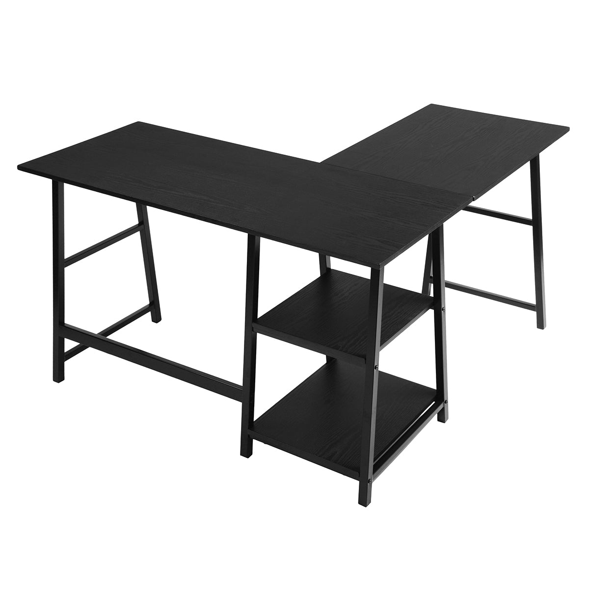 43.5"W X 27.6" D L-Shaped Corner Computer Desk with Open Shelves, BLACK