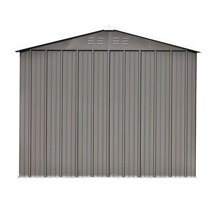 TOPMAX Patio 8ft x6ft Bike Shed Garden Shed, Metal Storage Shed with Adjustable Shelf and Lockable Doors, Tool Cabinet with Vents and Foundation Frame for Backyard, Lawn, Garden, Gray