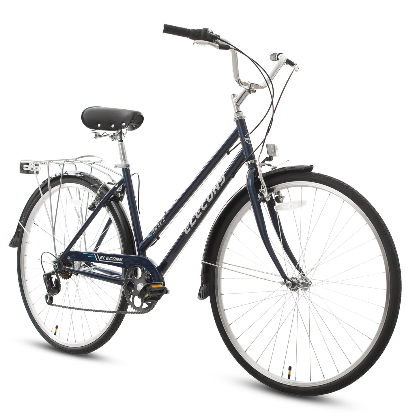 S27152 Elecony Freeland 27.5 Inch Unisex Cruiser Bike, Retro Step-Through High-Carbon Steel Frame, V-Brake/Coaster Brake, Beach Casual Commuter Hybrid Cruiser Bike for Men and Women