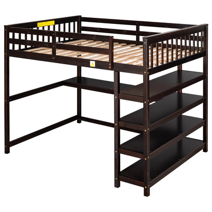 Full Size Loft Bed with Storage Shelves and Under-bed Desk, Espresso(OLD SKU:SM000246AAP-1)